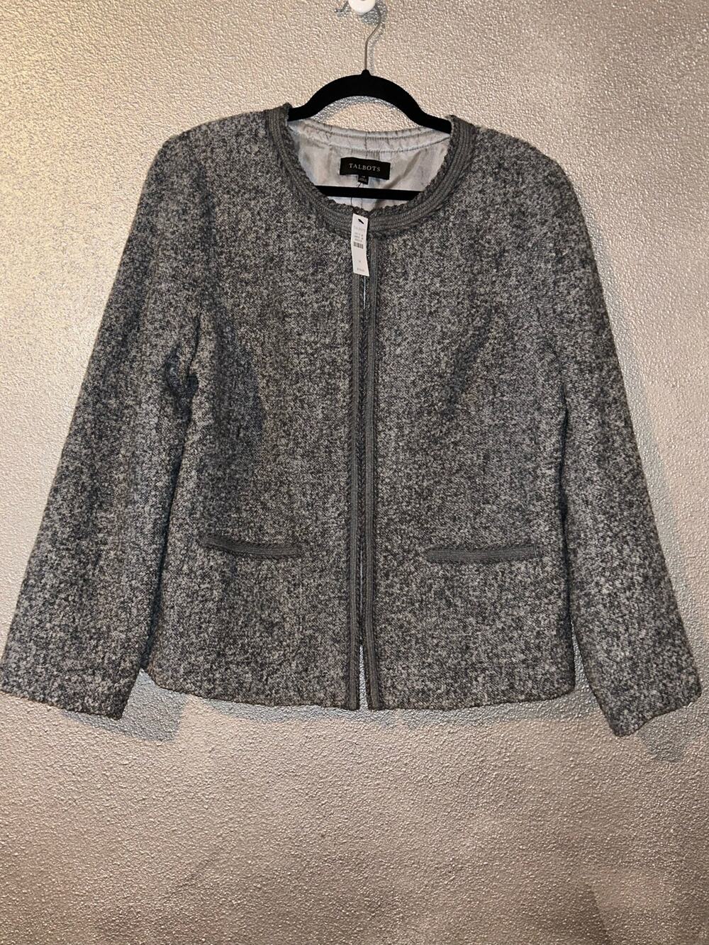 Talbots Professional Office Preppy Quiet Luxury Gray Textured Wool Blend Blazer